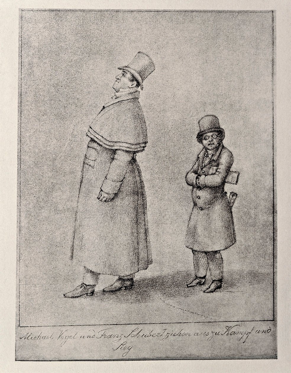 Autriche, Vienne, Caricature du baryton autrichien Johann Michael Vogl et du compositeur Franz Peter Schubert, vers 1825, dessin au crayon - Unbekannt Unbekannt