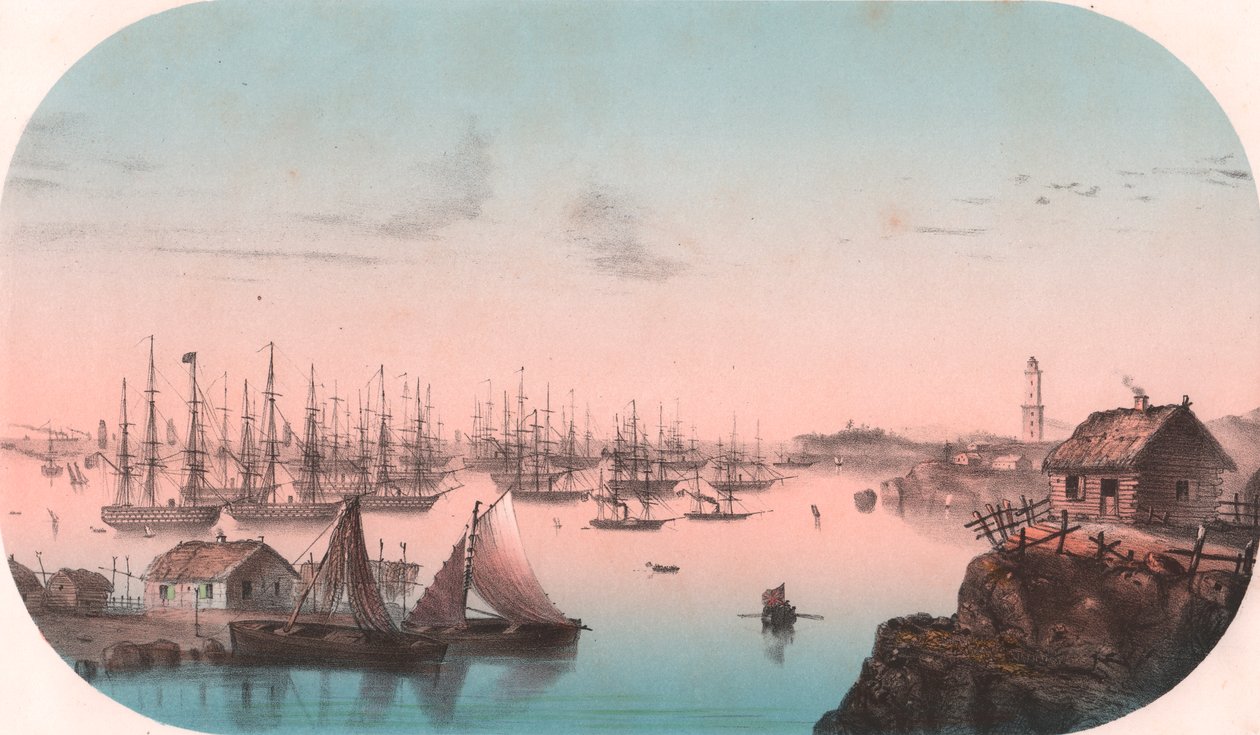 Flotte baltique à Baro Sund, Finlande, lithographie en couleur, 29x20 cm, d