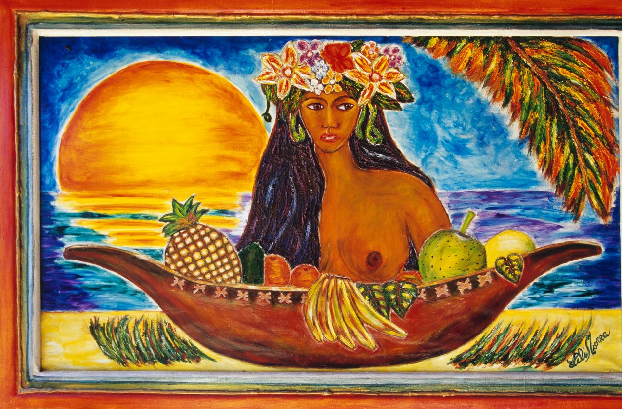 Vitrail représentant une femme polynésienne, île de Moorea, Îles de la Société, Polynésie française (détail) - Unbekannt Unbekannt