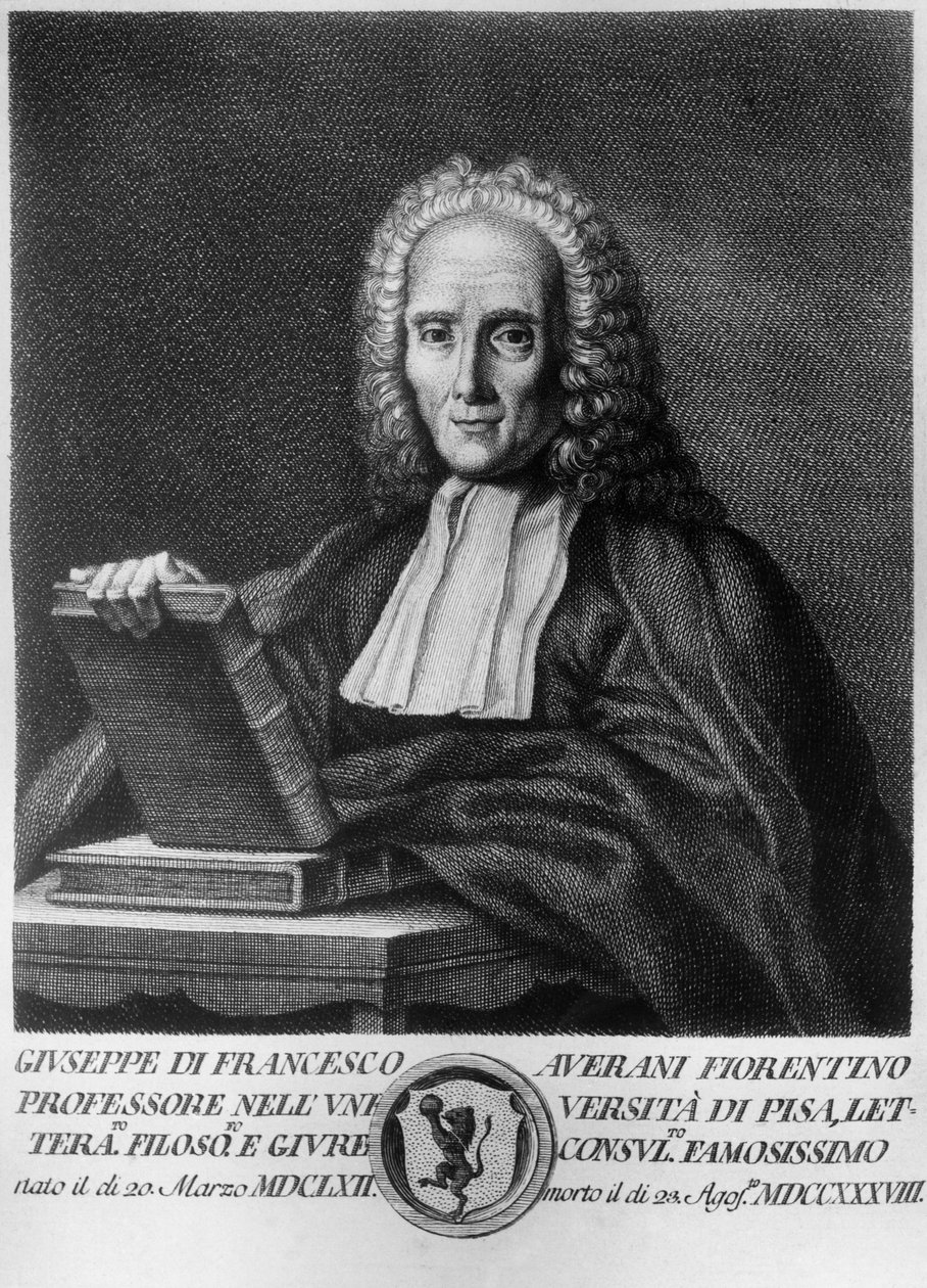 Portrait de Giuseppe Averani, dit Averanus (1662-1738), juriste et naturaliste italien, eau-forte de la Série de portraits d