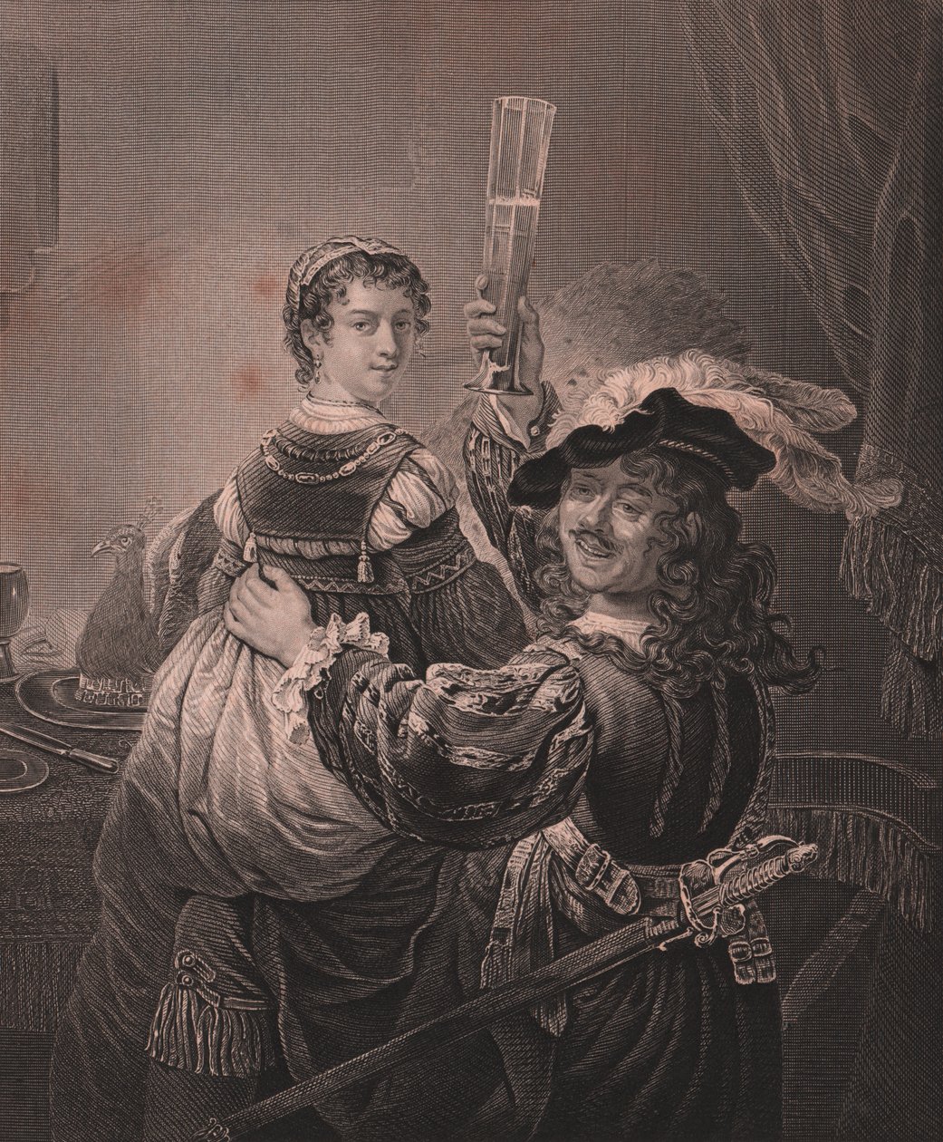 Rembrandt avec sa femme Saskia, gravure H Payne d