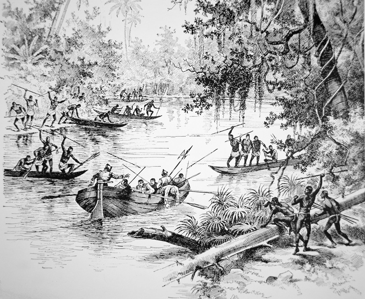 Conquistadors espagnols attaqués par des indigènes en Amérique du Sud - Unbekannt Unbekannt