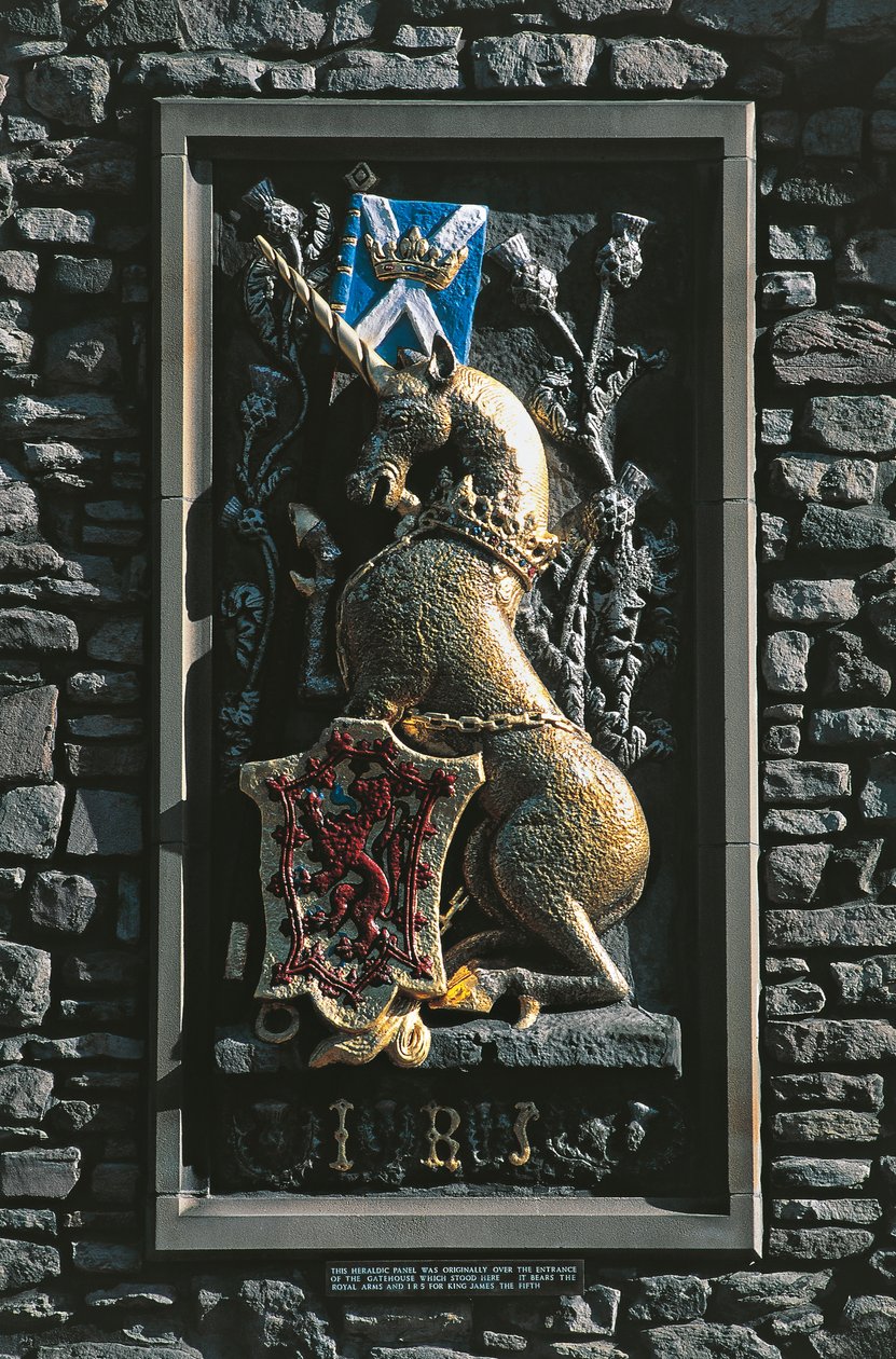 Licorne, blason héraldique sur la façade du palais de Holyrood, Édimbourg, Écosse, Royaume-Uni - Unbekannt Unbekannt