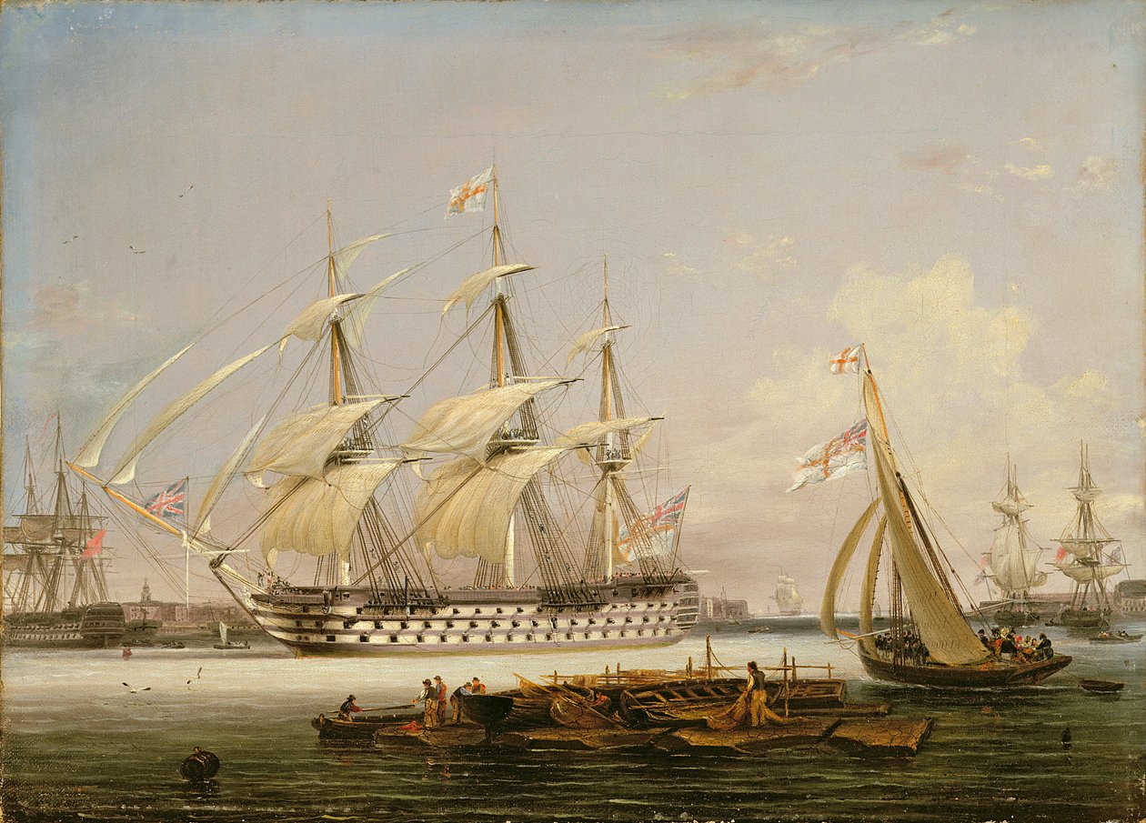Un Trois-Ponts entrant dans le port de Portsmouth, 1836 - Lieutenant Robert Strickland Thomas