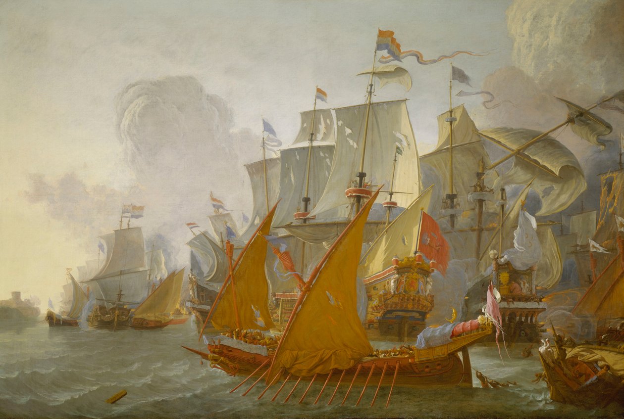 Action entre la flotte hollandaise et les pirates barbaresques, vers 1670 - Lieve Verschuier