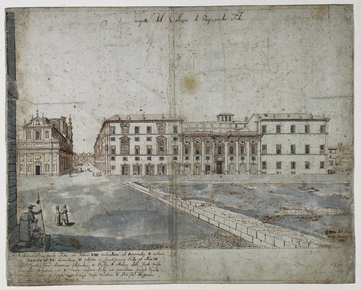 Dix-huit vues de Rome : Le Collegio di Propaganda Fide (recto) - Lievin Cruyl