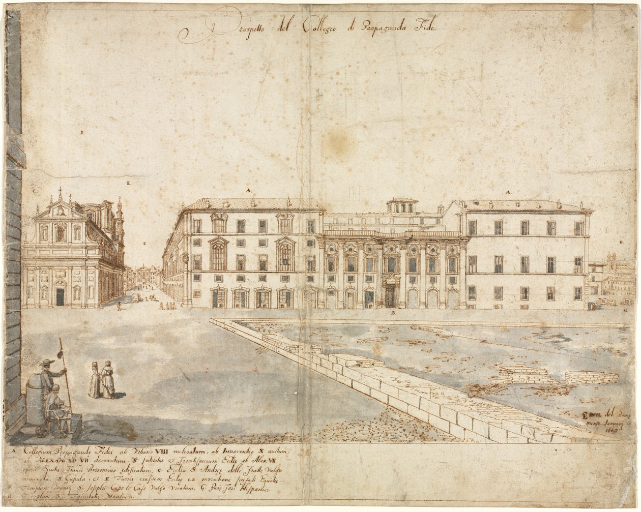 Dix-huit vues de Rome : Le Collegio di Propaganda Fide recto, 1665 - Lievin Cruyl