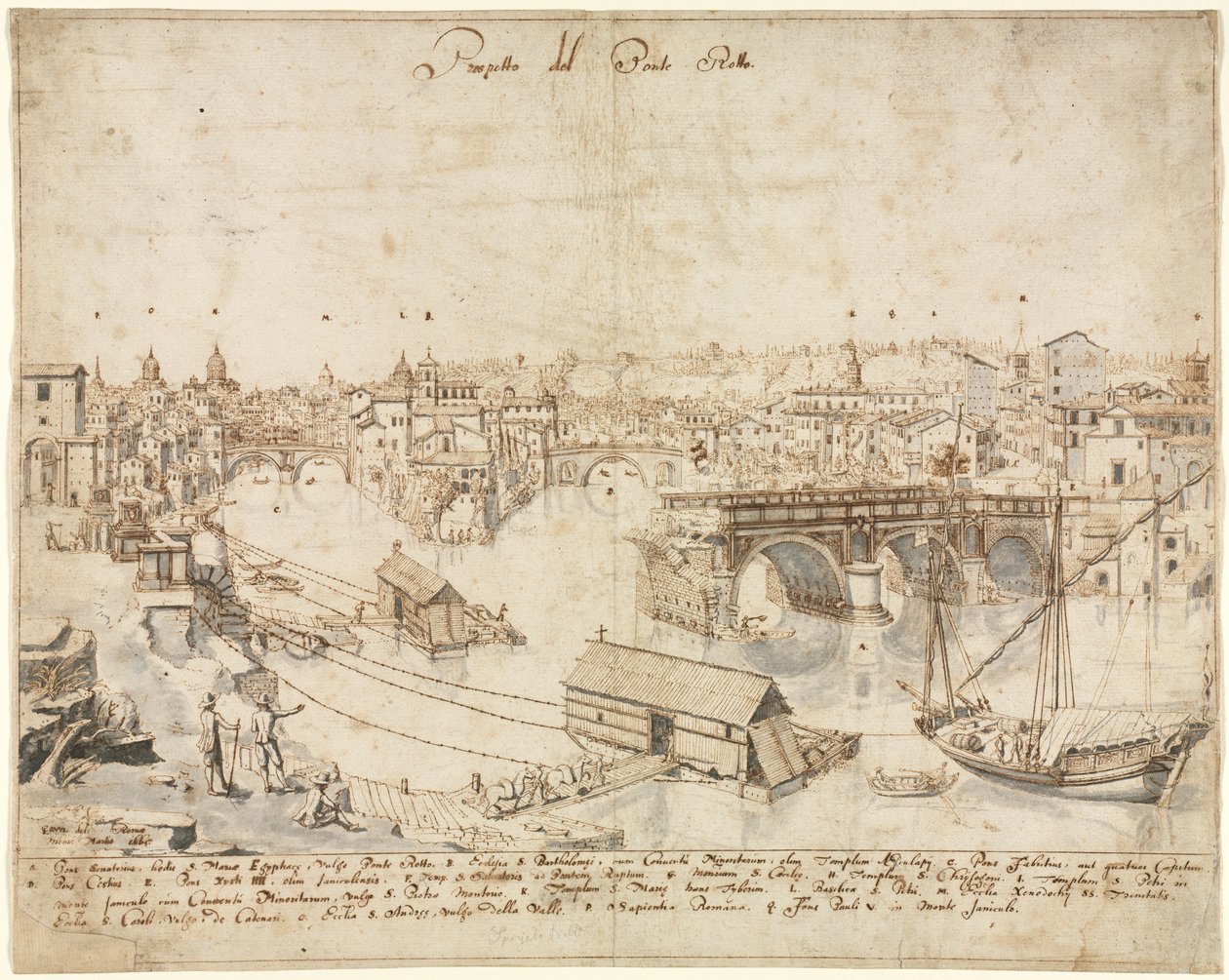 Dix-huit vues de Rome : Le Ponte Rotto - Lievin Cruyl