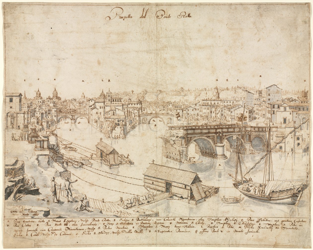Dix-huit vues de Rome : Le Ponte Rotto, 1665 - Lievin Cruyl