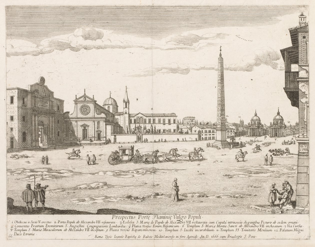 Piazza del Popolo de "Prospectus Locurum Urbis Romae Insign[ium]" - Lievin Cruyl