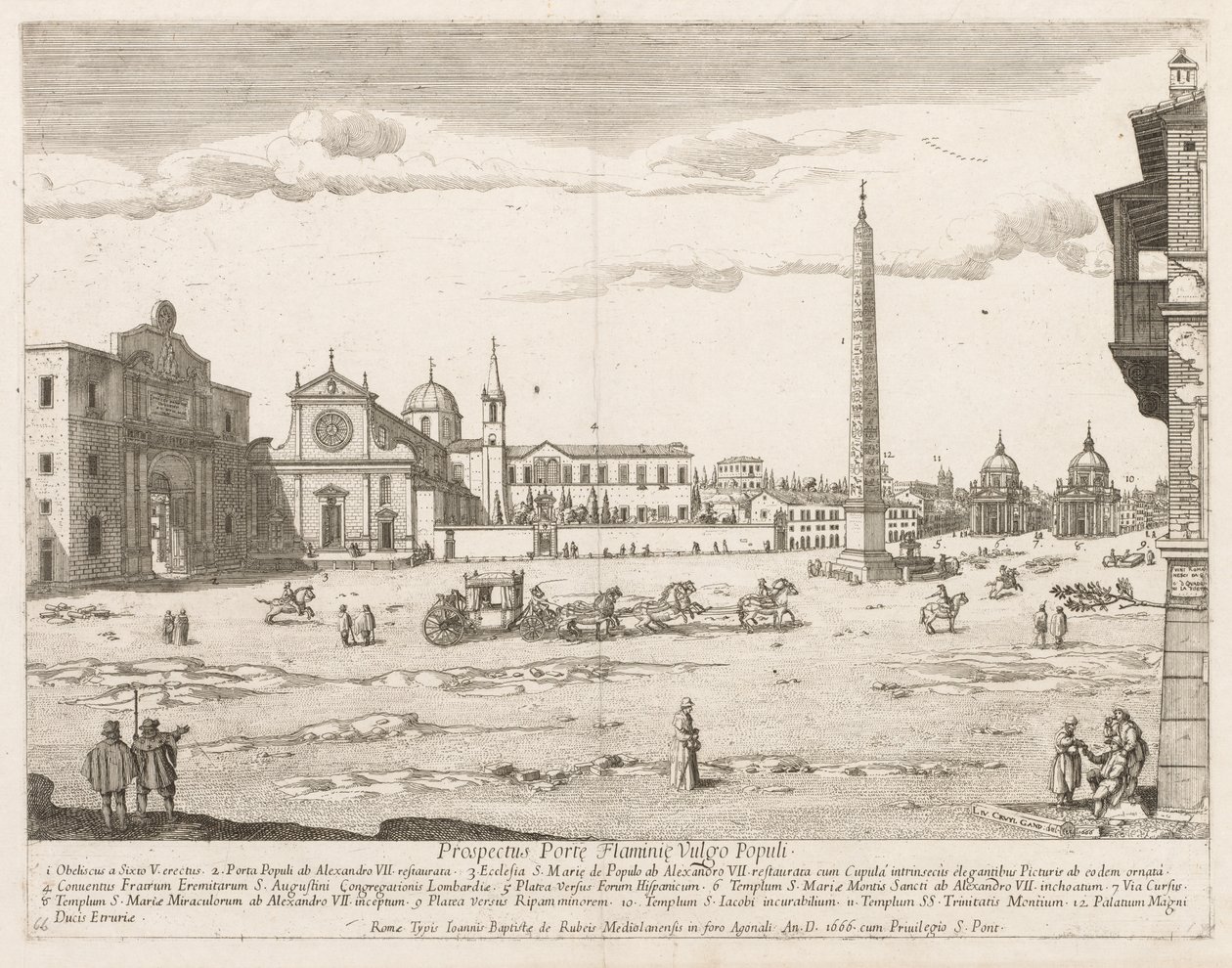 Piazza del Popolo de Prospectus Locurum Urbis Romae Insignium, 1666 - Lievin Cruyl