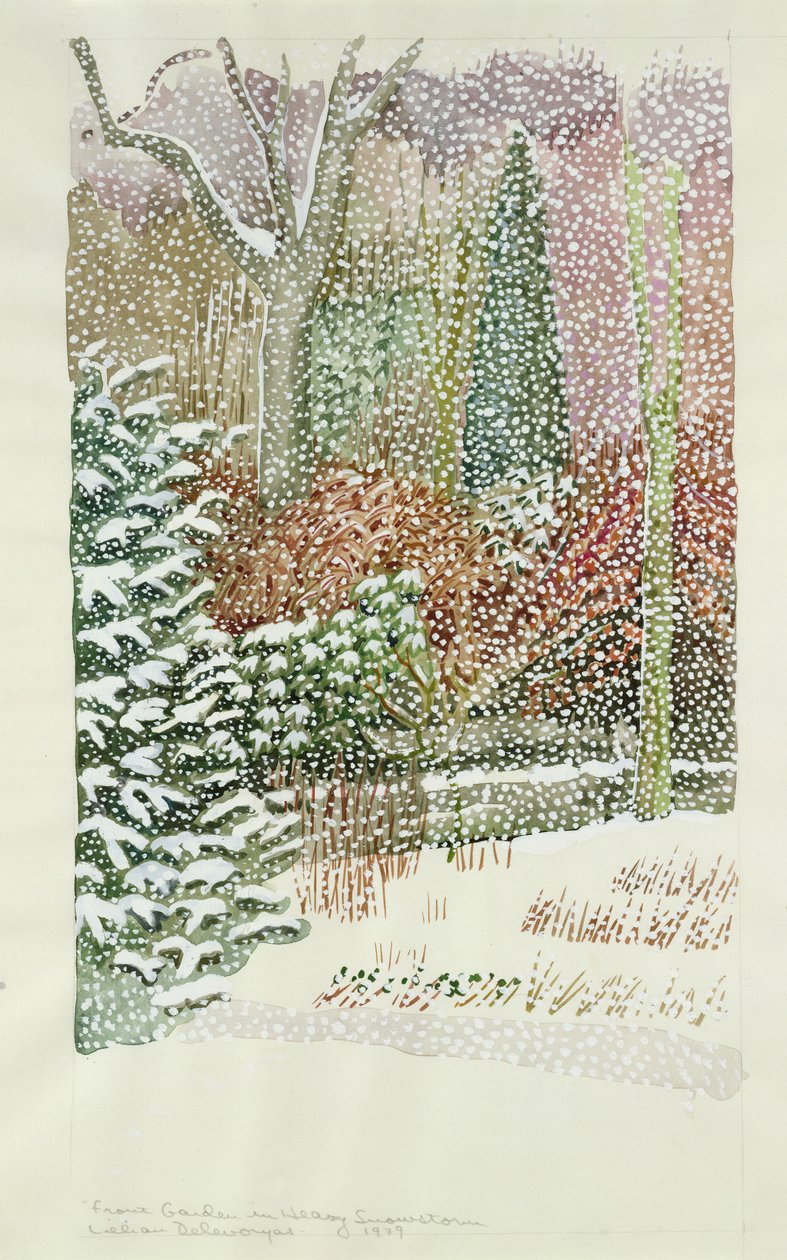 Jardin avant sous une forte tempête de neige - Lillian Delevoryas