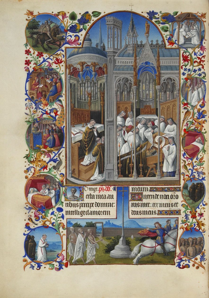 Très Riches Heures du duc de Berry Folio 86, verso - Les funérailles de Raymond Diocrès - Limbourg Brothers
