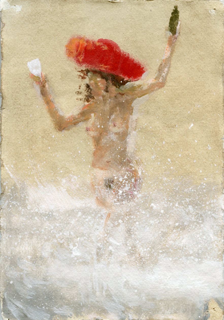 Fille dans les vagues (acrylique sur papier) - Lincoln Seligman
