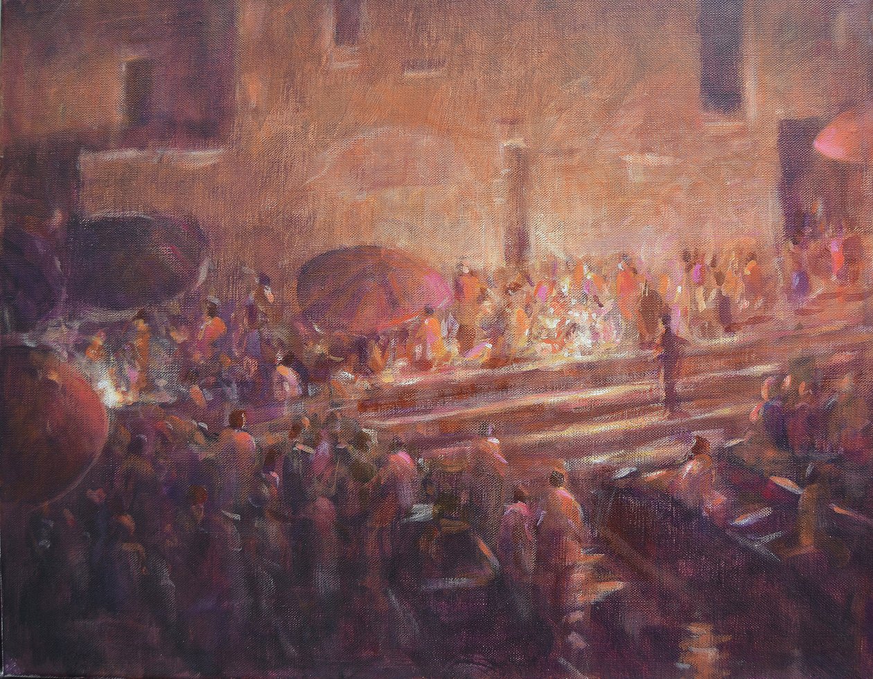 Marches de Varanasi la nuit - Lincoln Seligman