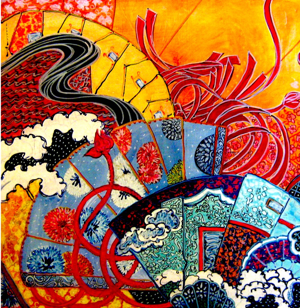 Ventilateurs orientaux, 2013 (mixte, acrylique, encre, huile) - linda arthurs