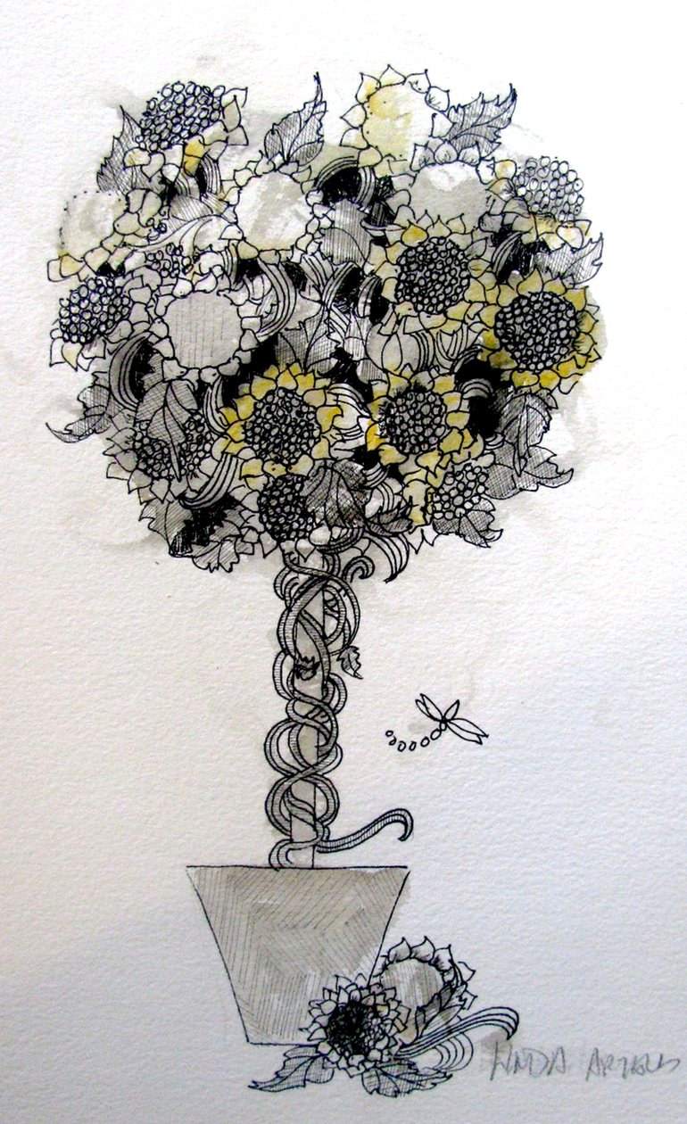 Arrangement de tournesols, 2015 (plume et encre) - linda arthurs