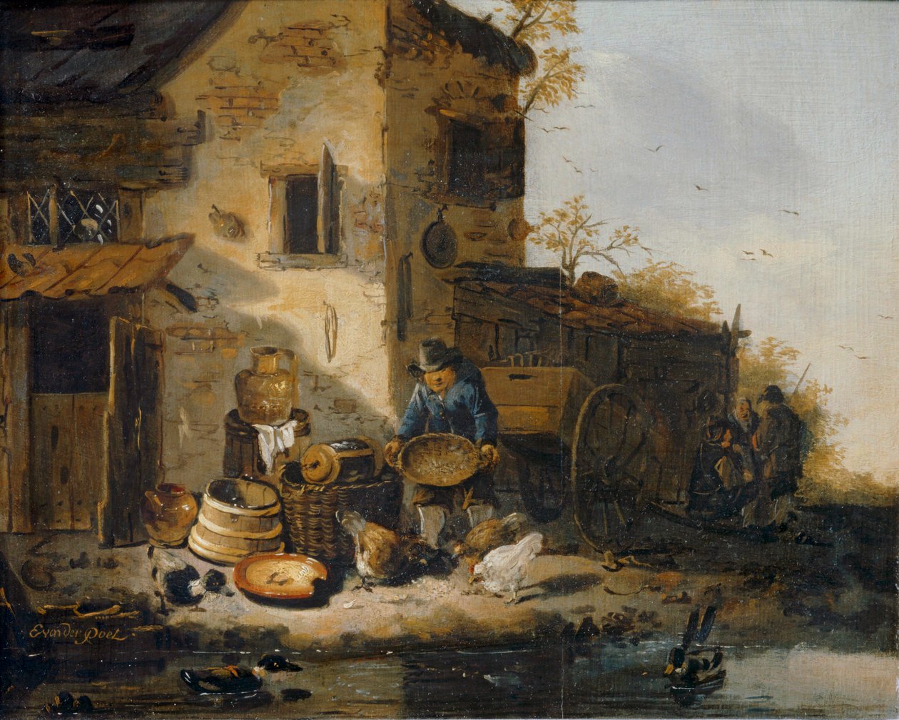 Paysan donnant à manger aux poules ... - Lionel Hamilton Renwick