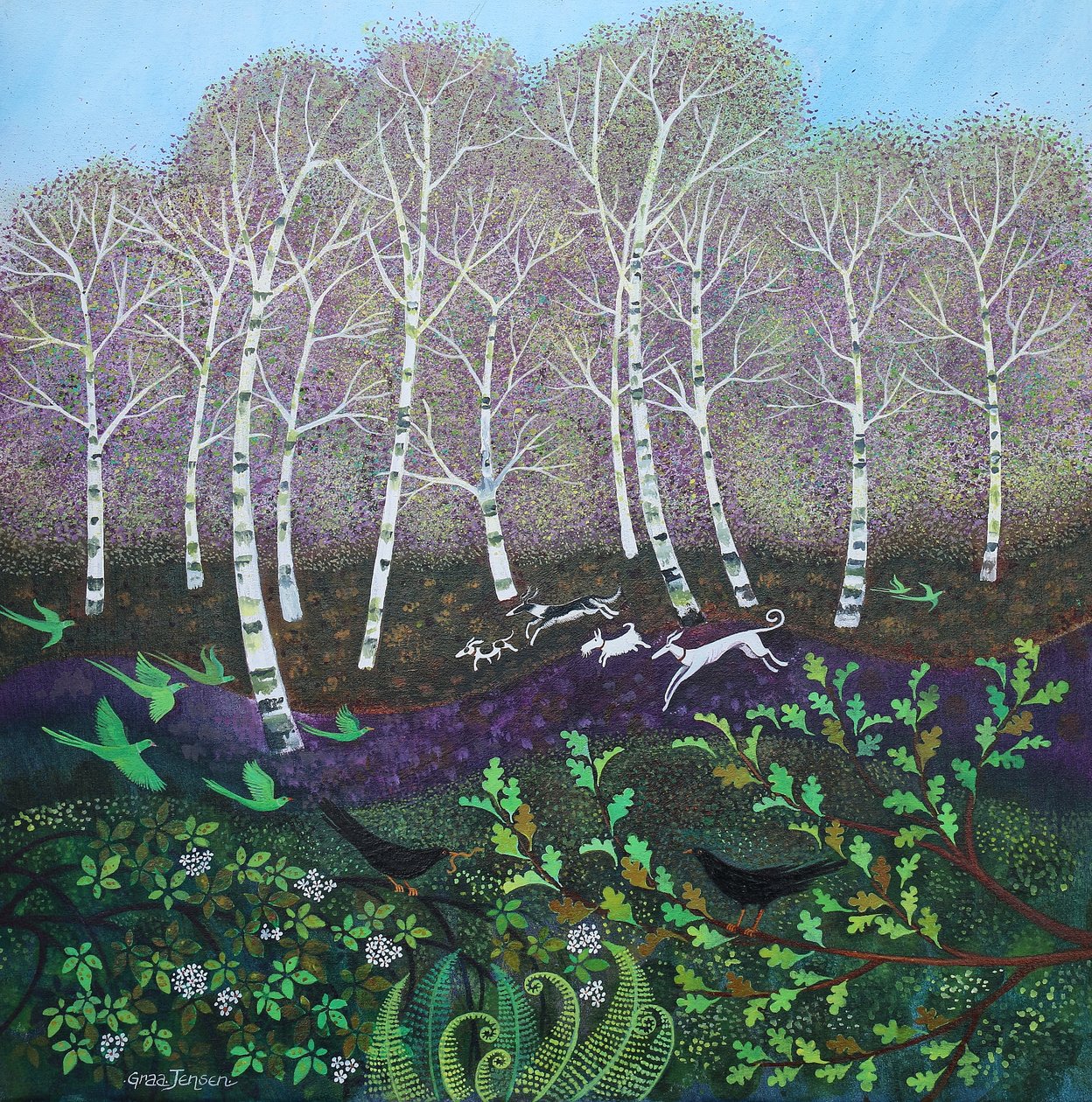 Perroquets verts, 2024 (acrylique sur toile) - Lisa Graa Jensen