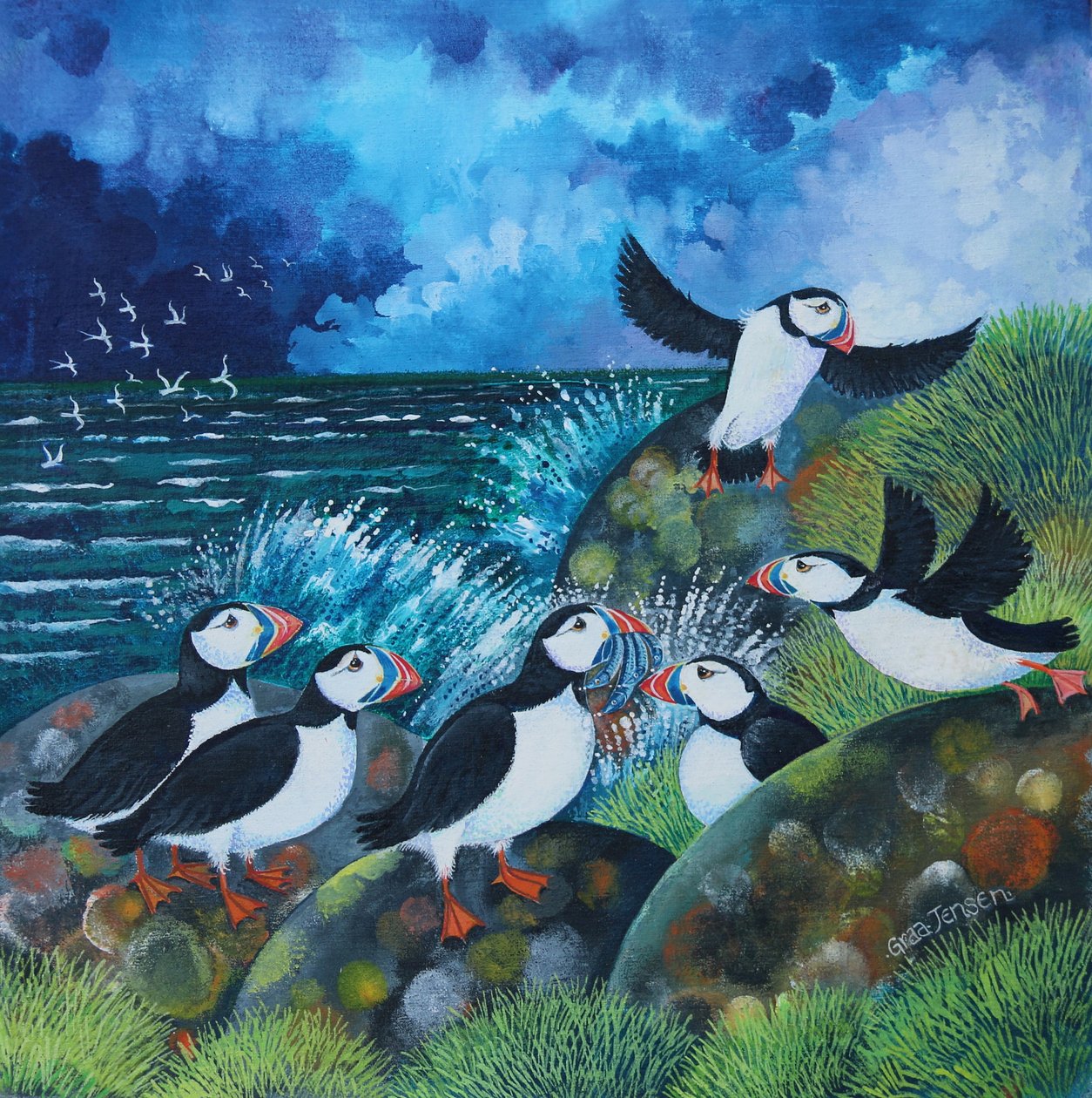 Perroquets de la mer, 2024 (acrylique sur lin) - Lisa Graa Jensen