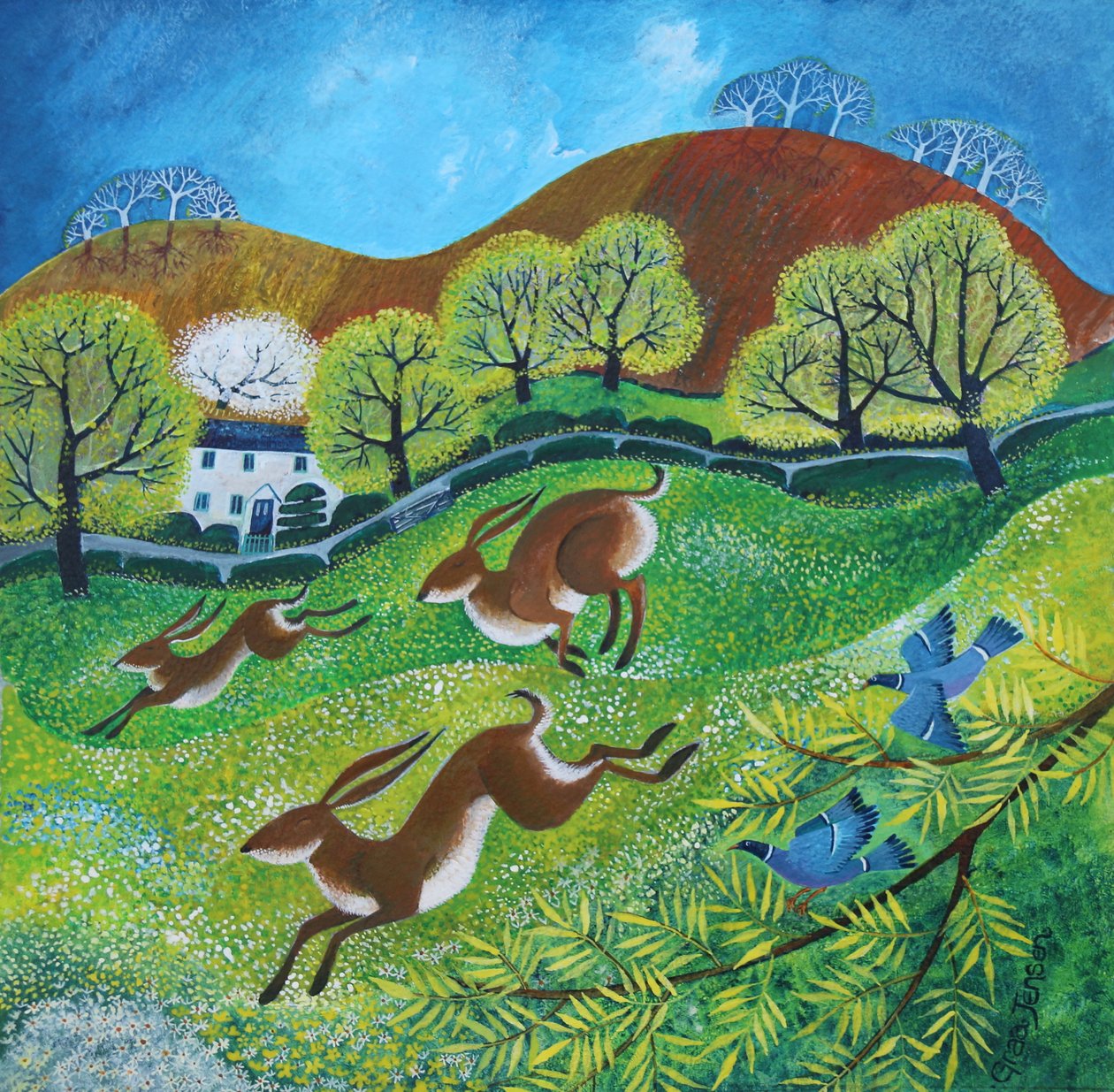 Lièvres de printemps, 2025 (acrylique sur lin) - Lisa Graa Jensen