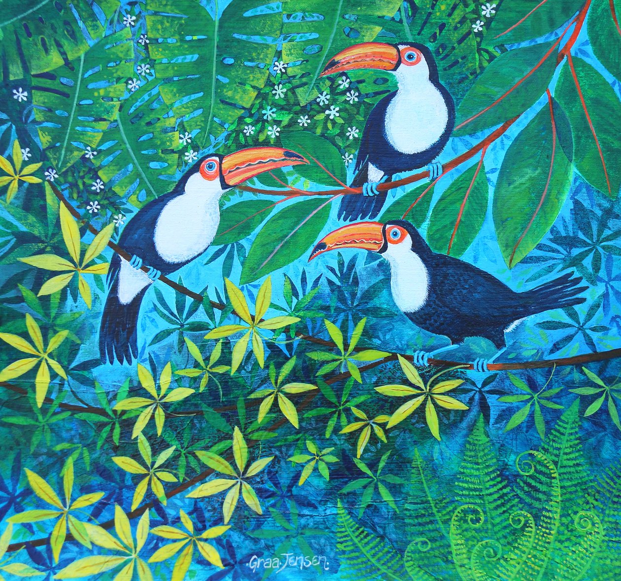 Toucan Threesome, 2024 (acrylique sur lin) - Lisa Graa Jensen
