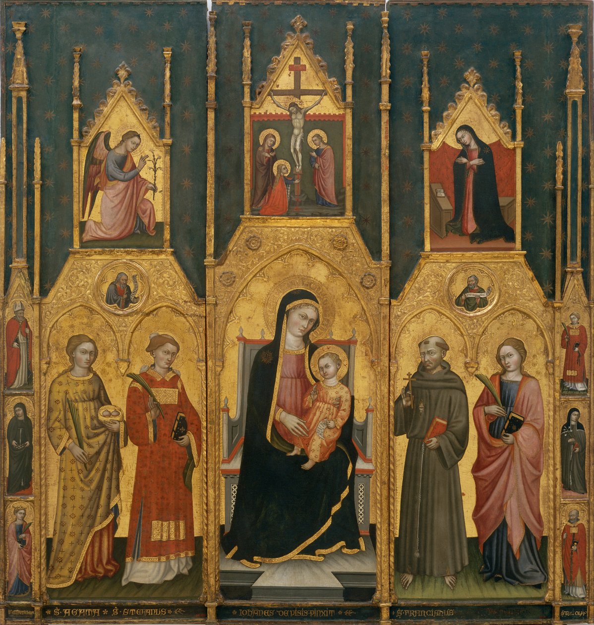 Retable de la Vierge avec les saints Agathe, Étienne, François et un saint martyr - Lo Spagna