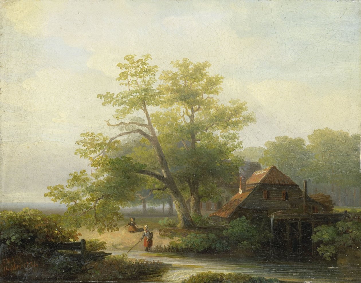 Un moulin à eau dans un paysage boisé - Lodewijk Hendrik Arends