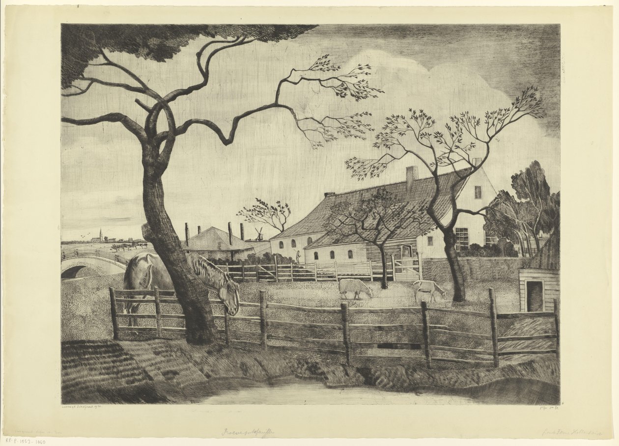 Ferme avec bétail en Hollande - Lodewijk Schelfhout (signed by artist)