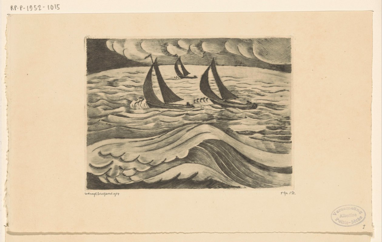 Trois voiliers par tempête en mer - Lodewijk Schelfhout (signed by artist)