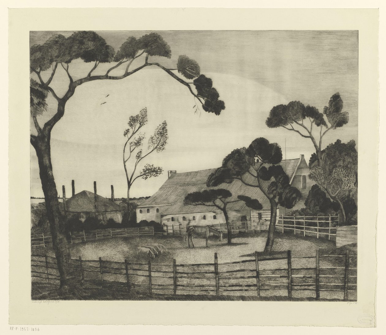 Paysage hollandais avec ferme et prairie - Lodewijk Schelfhout (signed by artist)