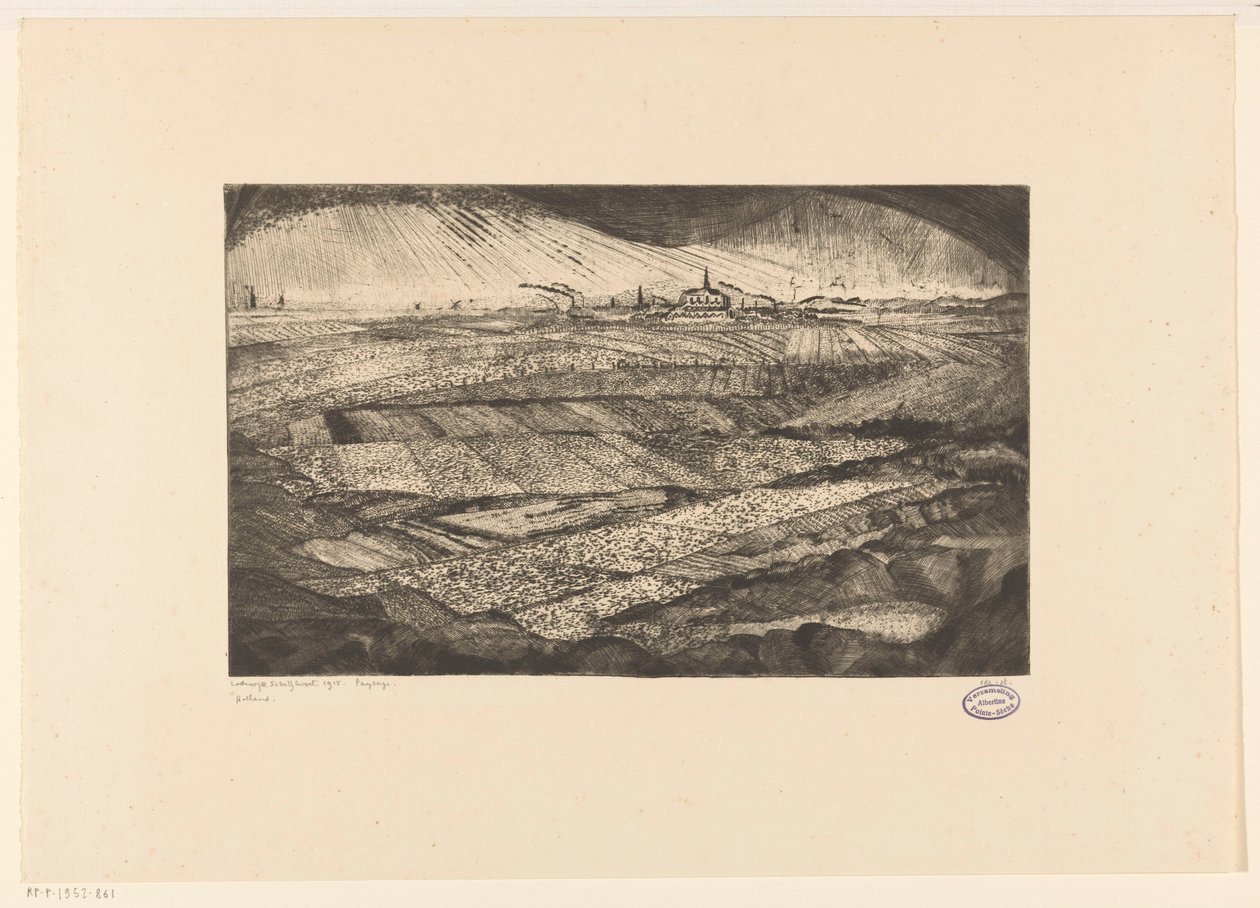 Paysage avec champs - Lodewijk Schelfhout (signed by artist)