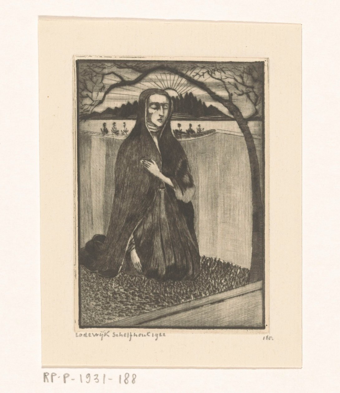 Femme au tombeau - Lodewijk Schelfhout (signed by artist)