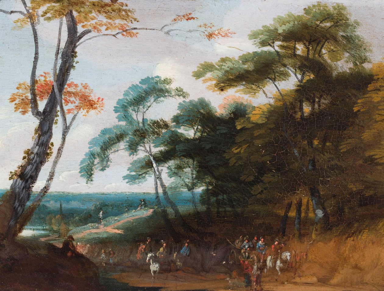 Voyageurs dans un paysage boisé (huile sur panneau) - Lodewijk de (follower of) Vadder