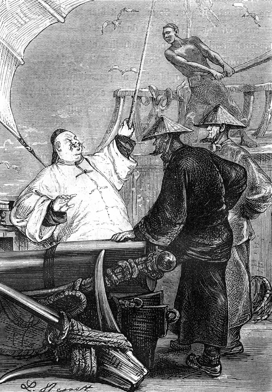 Dessin de Léon Benett, du livre de Jules Verne "Les Tribulations d