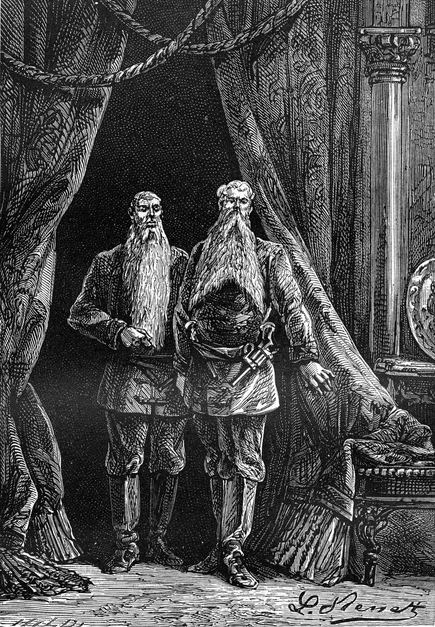 Dessin de Léon Benett, du livre de Jules Verne « Les 500 millions de la Bégum » - édition Hetzel/Voyages Extraordinaires 1879. Apparition d