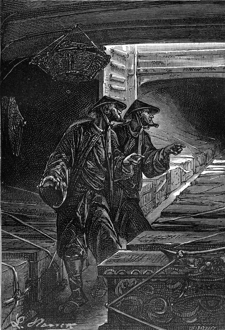 Dessin de Léon Benett, du livre de Jules Verne « Les Tribulations d