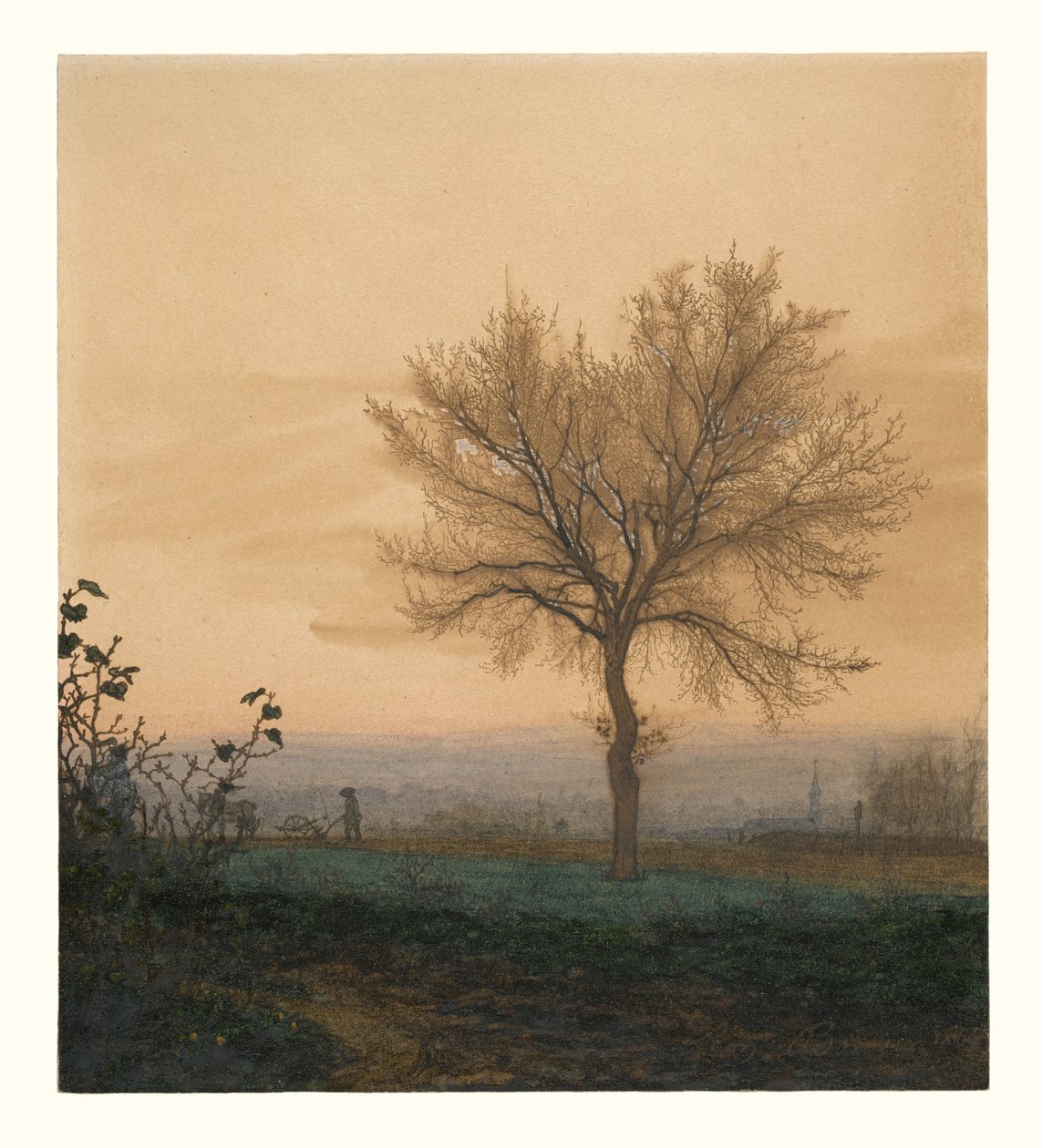 Paysage avec un arbre dénudé et un laboureur - Léon Bonvin