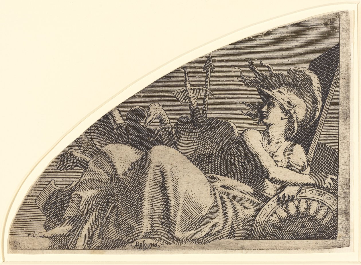 Bellone assise sur ses trophées - Léon Davent after Francesco Primaticcio