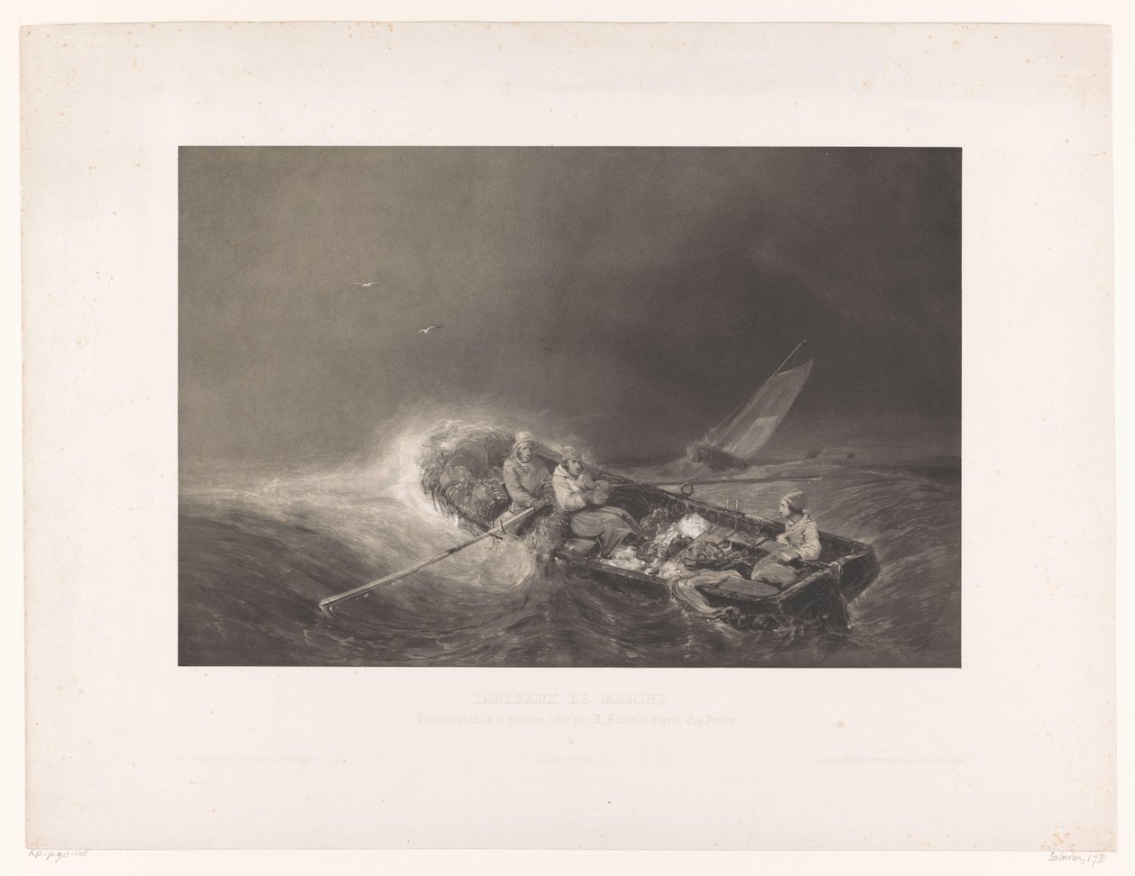 Vissers in een roeiboot op zee - Léon Jean Baptiste Sabatier