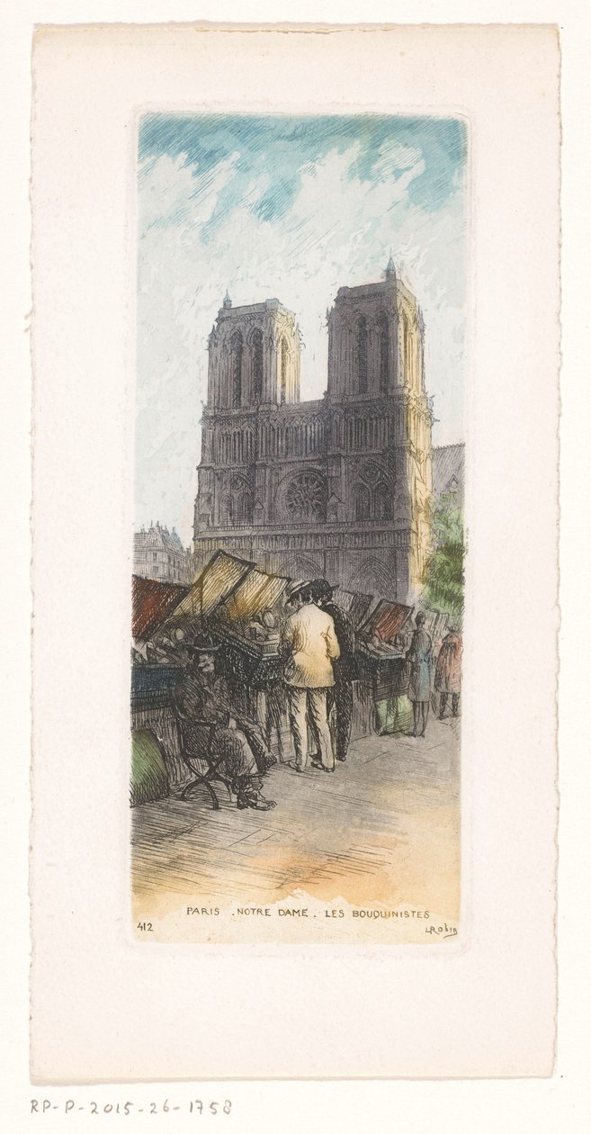 Vue de Notre-Dame à Paris avec des bouquinistes au premier plan - Léopold Robin