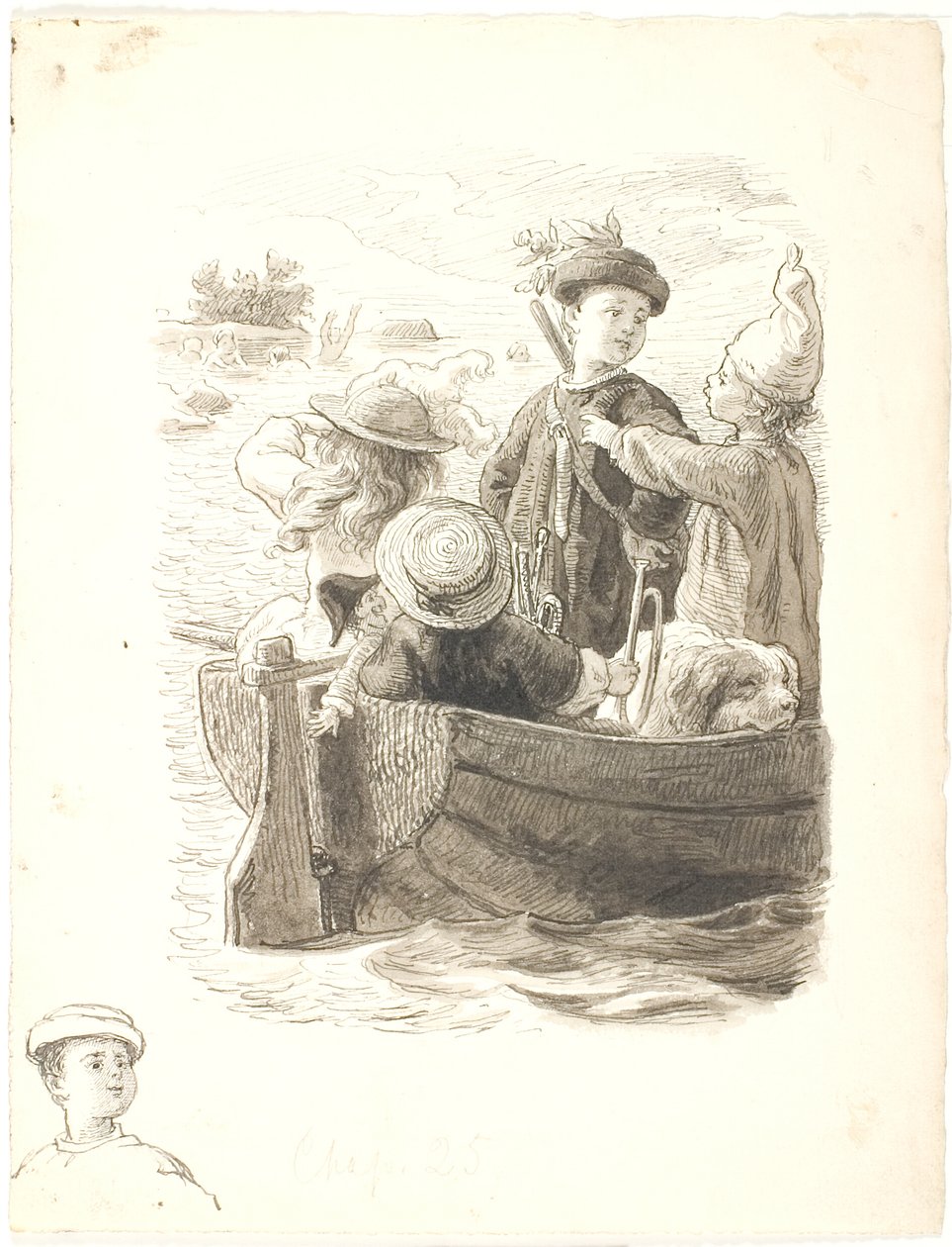 Les quatre enfants dans un bateau - Lorenz Frølich