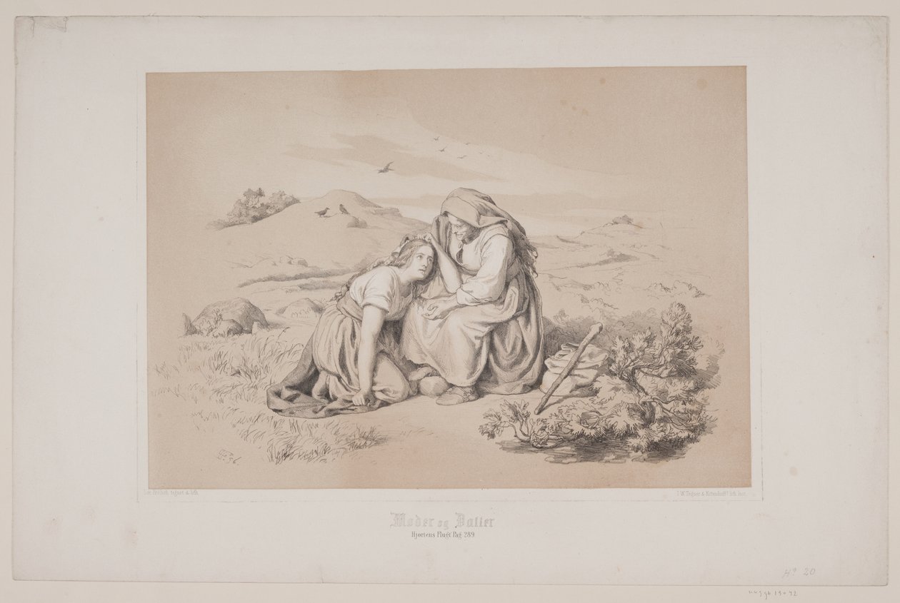 Mère et fille, page 289, illustration pour "La Fuite du Cerf" de Christian Winther - Lorenz Frølich