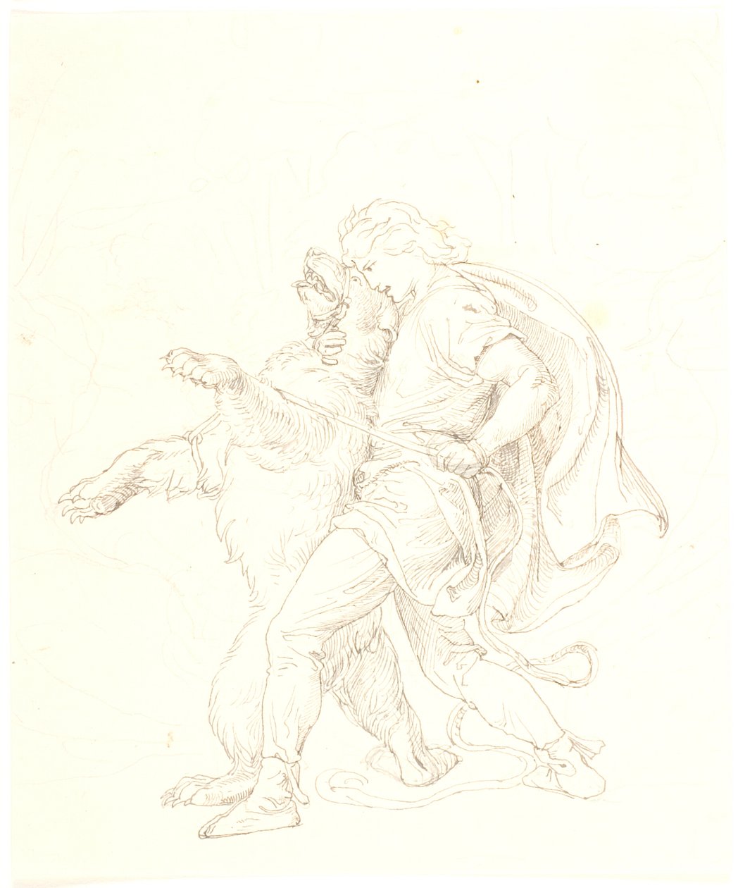 Esquisse du combat de Skjold avec un ours - Lorenz Frølich