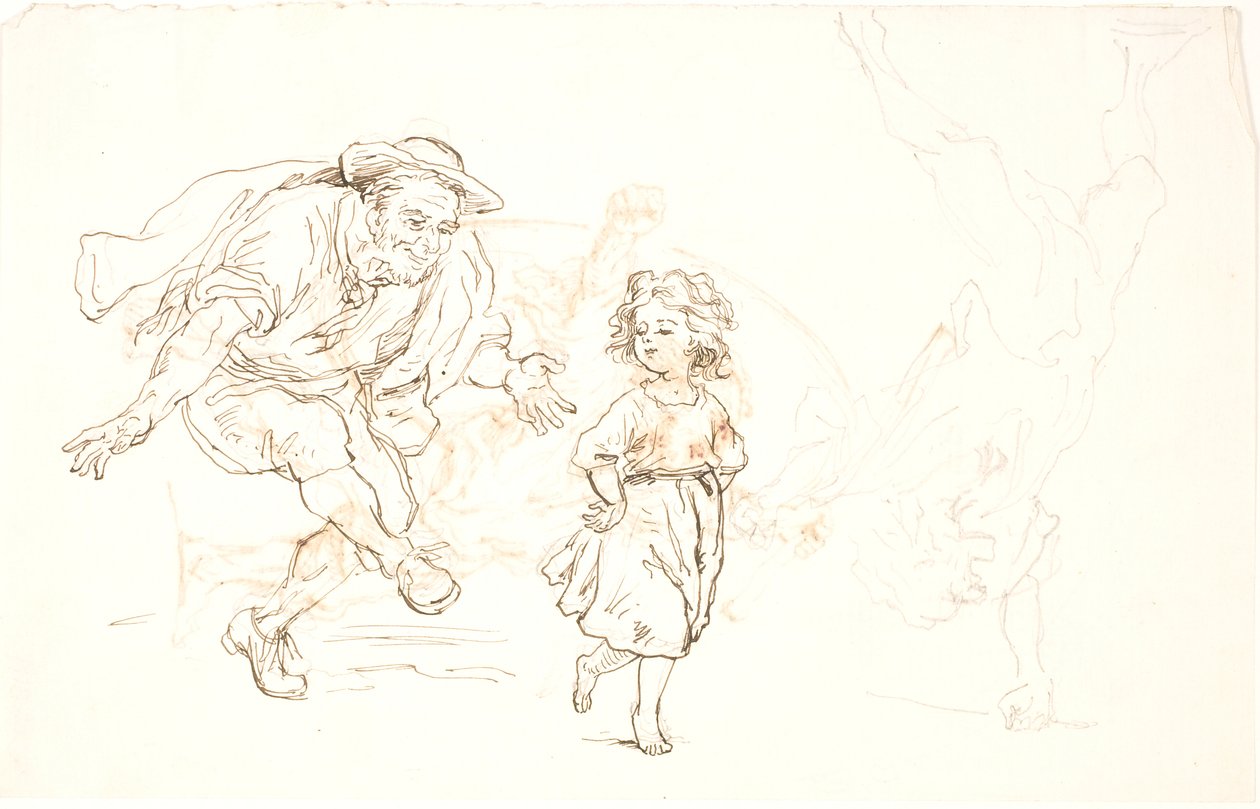 Vieil homme et petite fille dansant - Lorenz Frølich