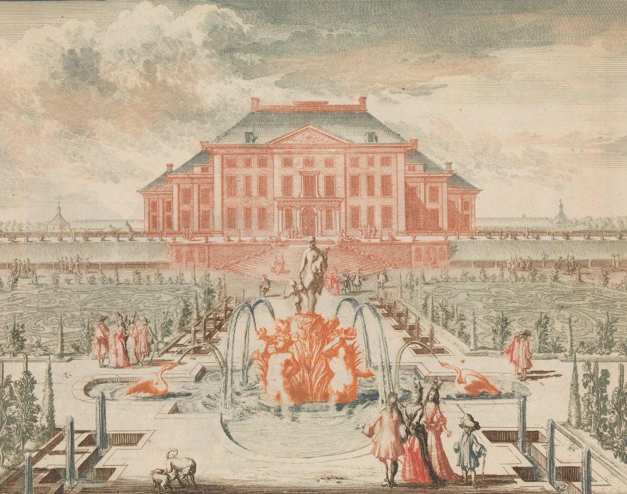 ’t Konings Huis van de Tuin-zyde, met de Fontein van Venus, in: Tooneel Der Voornaamste N - Lorenz Scherm