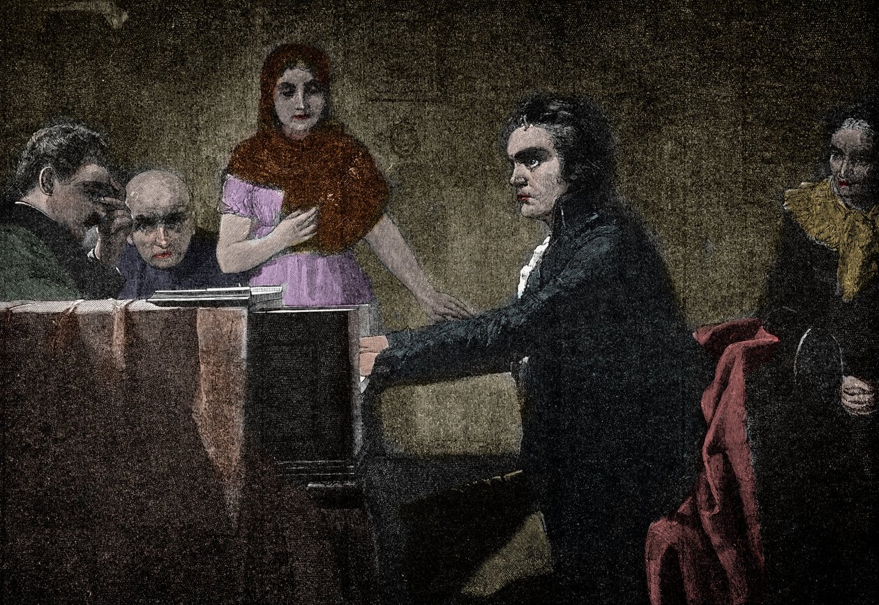 Ludwig van Beethoven joue la sonate au clair de lune - gravure d