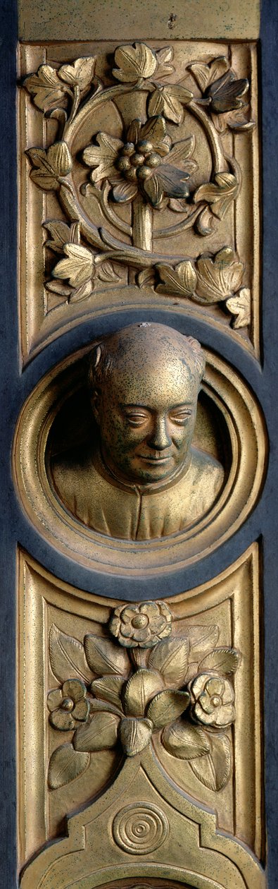 Autoportrait sur un médaillon du cadre des Portes du Paradis (portes Est) 1425-52 (bronze doré) (détail) - Lorenzo Ghiberti