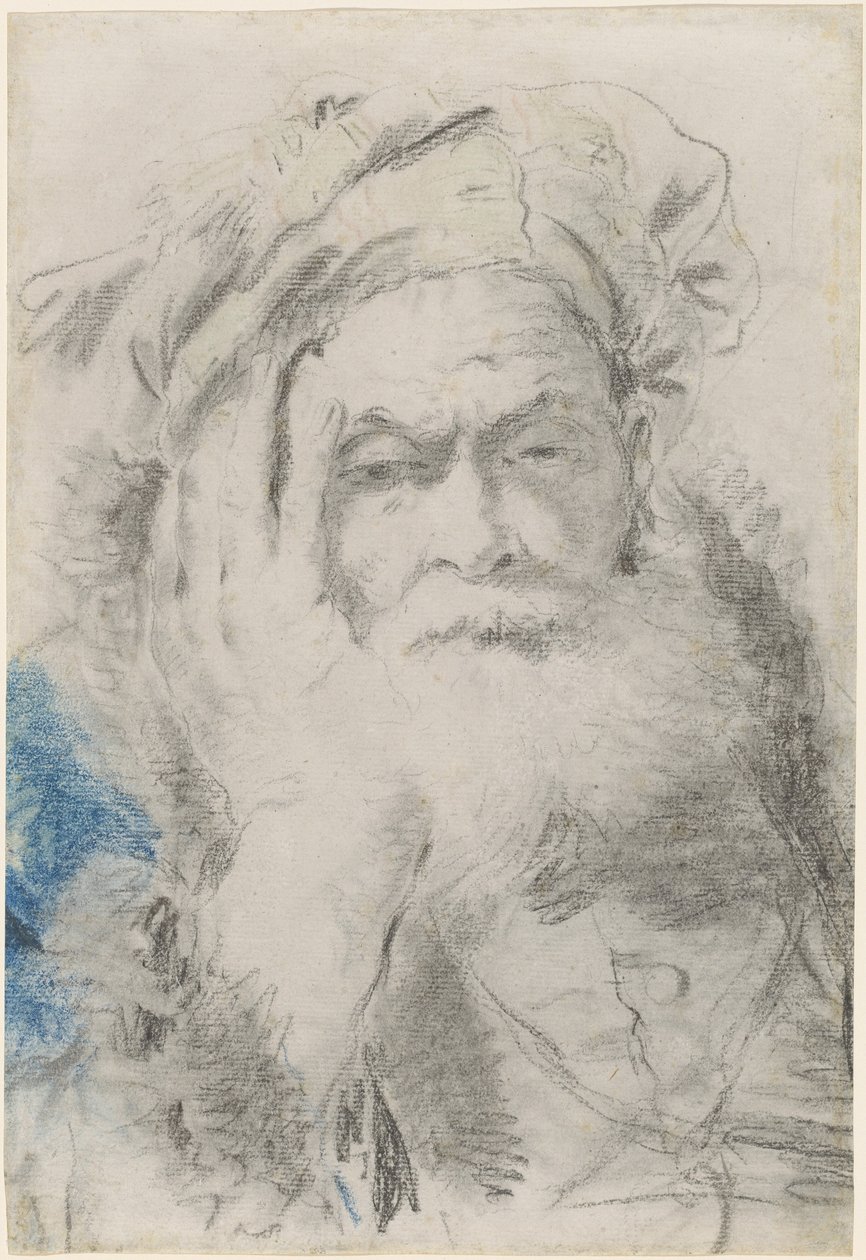 Vieil homme barbu appuyé sur sa main - Lorenzo Baldissera Tiepolo