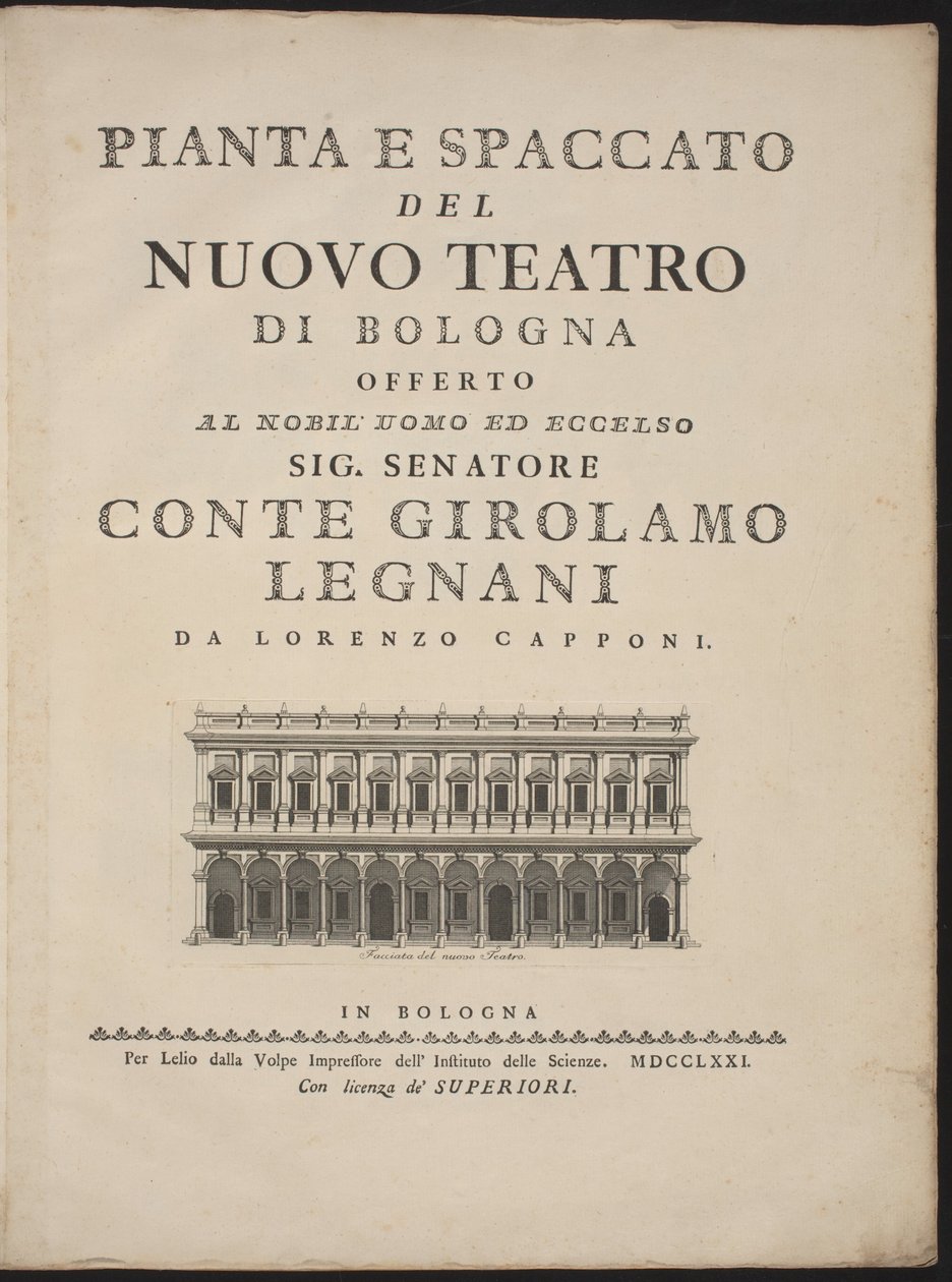 Plan et coupe du nouveau théâtre de Bologne - Lorenzo Capponi, after Antonio Galli Bibiena